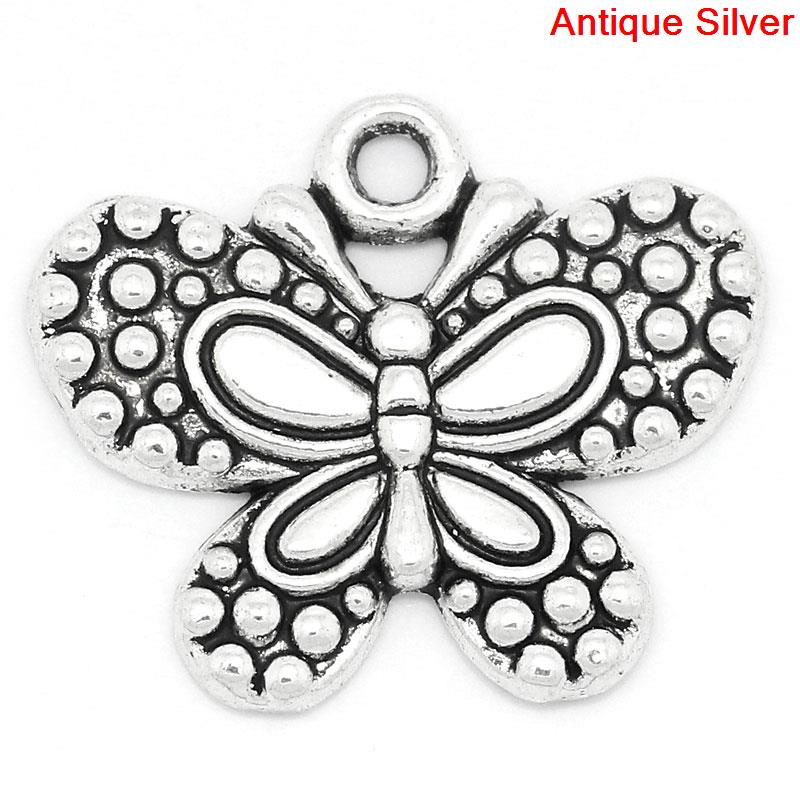 Picture of Charm Pendants Butterfly Antique Silver Color 24x20mm,30PCs