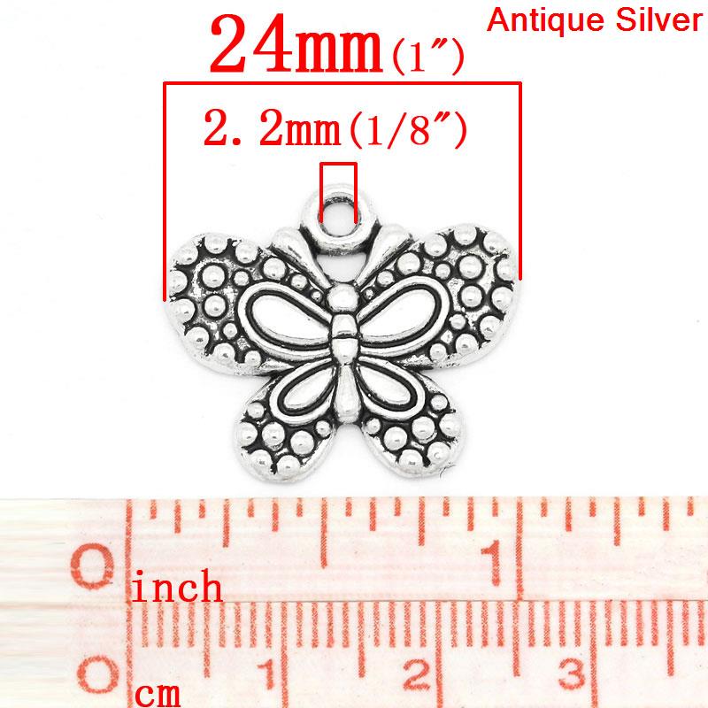 Picture of Charm Pendants Butterfly Antique Silver Color 24x20mm,30PCs