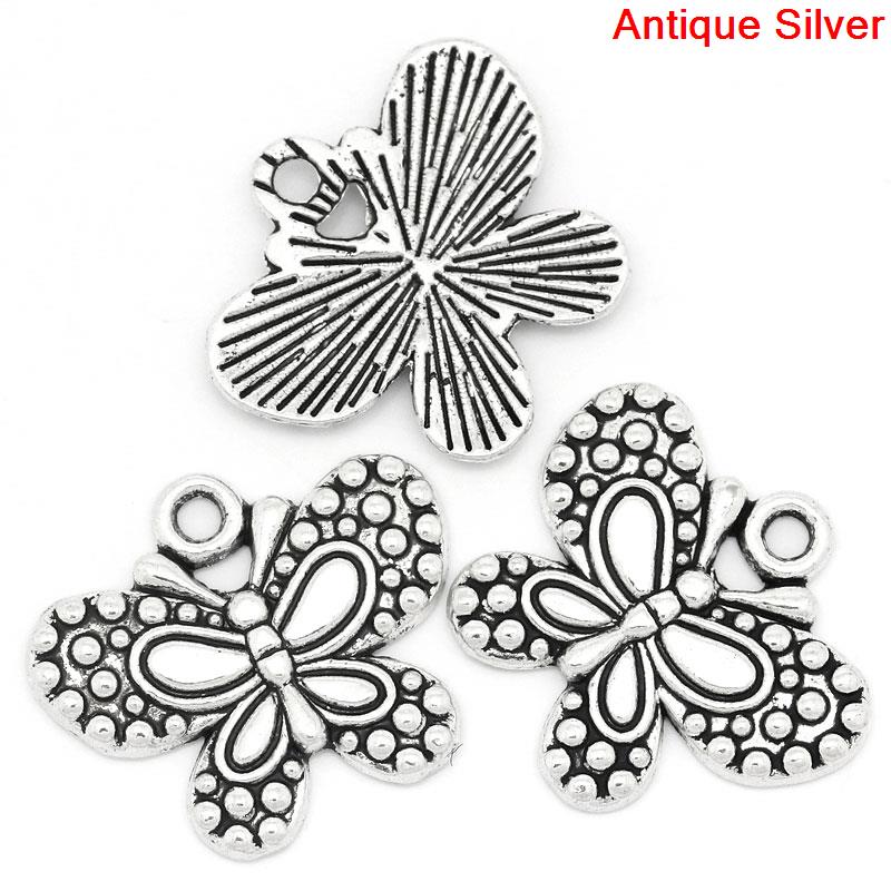 Picture of Charm Pendants Butterfly Antique Silver Color 24x20mm,30PCs