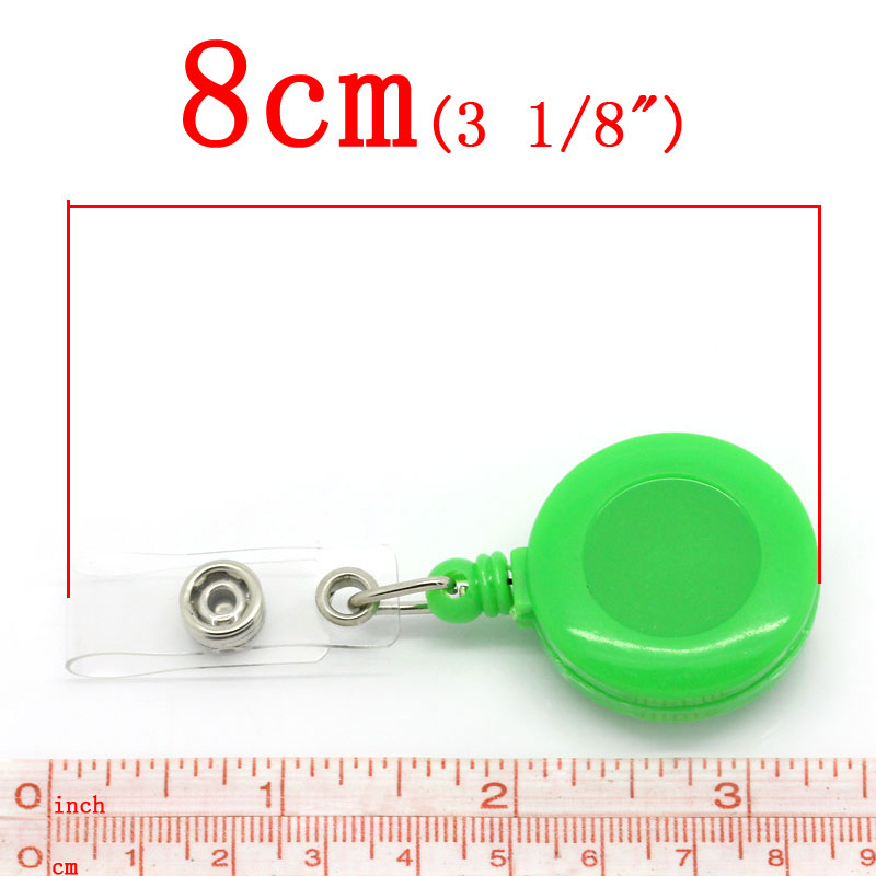 Picture of Plastic Buckle Security ID Card Badge Holder Reels Green 8cm(3 1/8"),5PCs