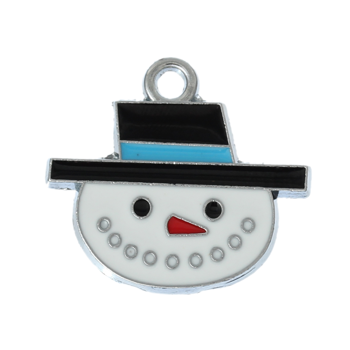 Picture of Zinc Metal Alloy Charm Pendants Christmas Snowman Silver Tone Multicolor Enamel 25mm x 23mm(1" x 7/8"), 10 PCs