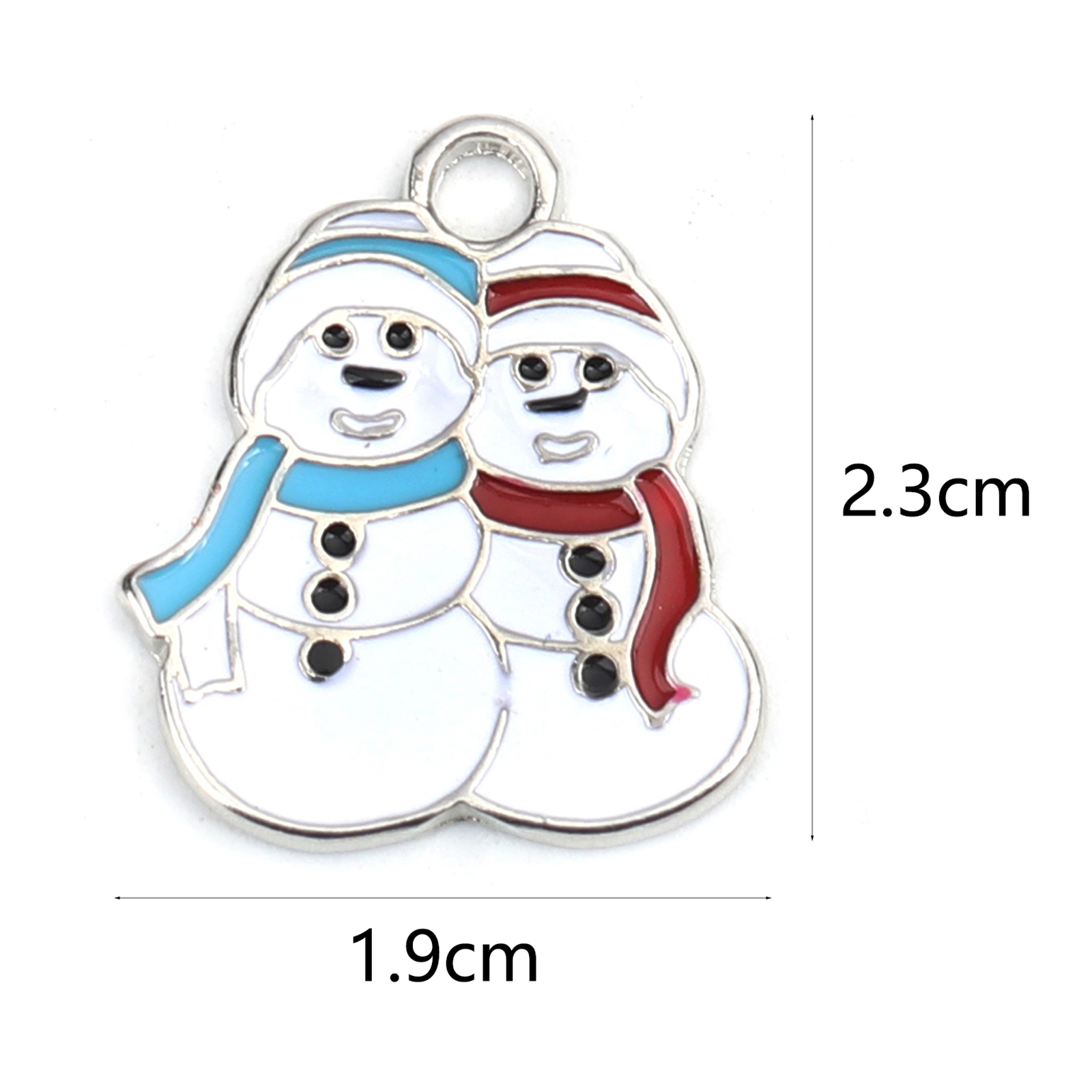 Picture of Zinc Based Alloy Pendants Silver Tone Multicolor Christmas Snowman Enamel 23mm x 19mm, 10 PCs