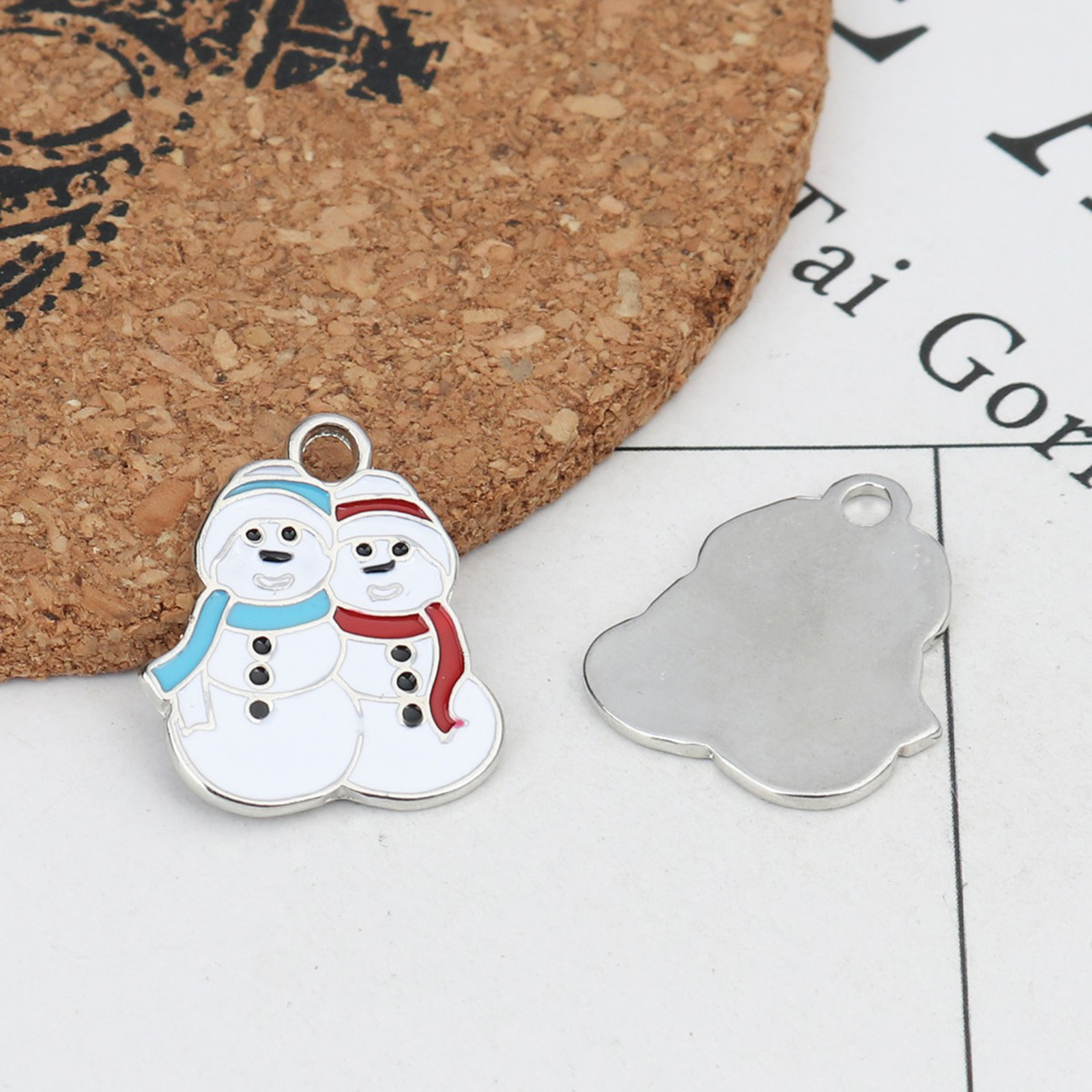 Picture of Zinc Based Alloy Pendants Silver Tone Multicolor Christmas Snowman Enamel 23mm x 19mm, 10 PCs