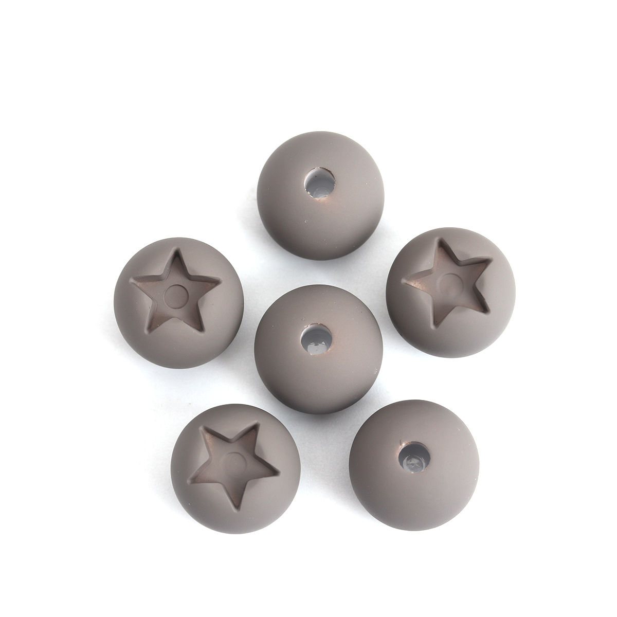 Picture of Acrylic Rubberized Spacer Beads (Half Drilled) Round Gray Pentagram Star Pattern Cabochon Settings (Fit 8mm x 8mm ) About 16mm Dia., Hole: Approx 3.5mm, 10 PCs