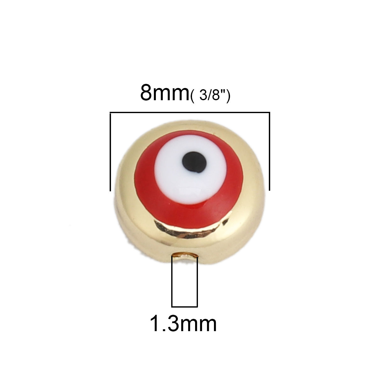 Picture of Zinc Based Alloy Spacer Beads Round Gold Plated Red Evil Eye Pattern Enamel About 8mm Dia., Hole: Approx 1.3mm, 10 PCs