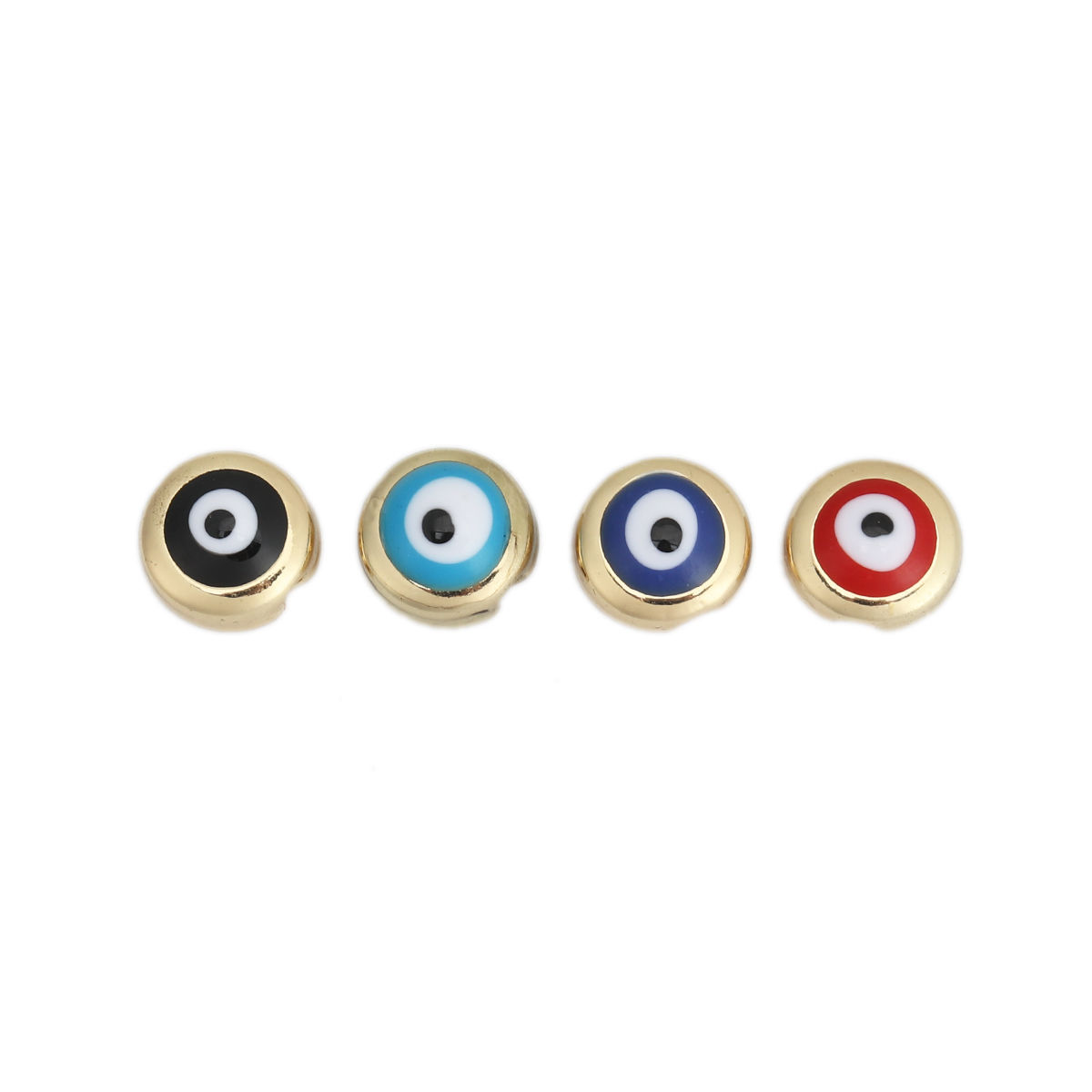 Picture of Zinc Based Alloy Spacer Beads Round Gold Plated Red Evil Eye Pattern Enamel About 8mm Dia., Hole: Approx 1.3mm, 10 PCs