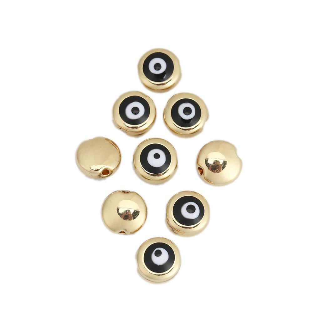 Picture of Zinc Based Alloy Spacer Beads Round Gold Plated Red Evil Eye Pattern Enamel About 8mm Dia., Hole: Approx 1.3mm, 10 PCs