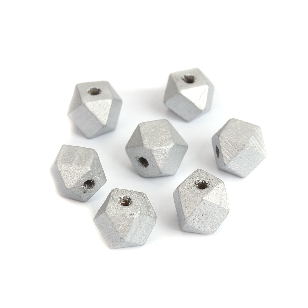 Picture of Natural Wood Spacer Beads Geometric Silver-gray Faceted About 12mm x 12mm, Hole: Approx 3.1mm, 50 PCs