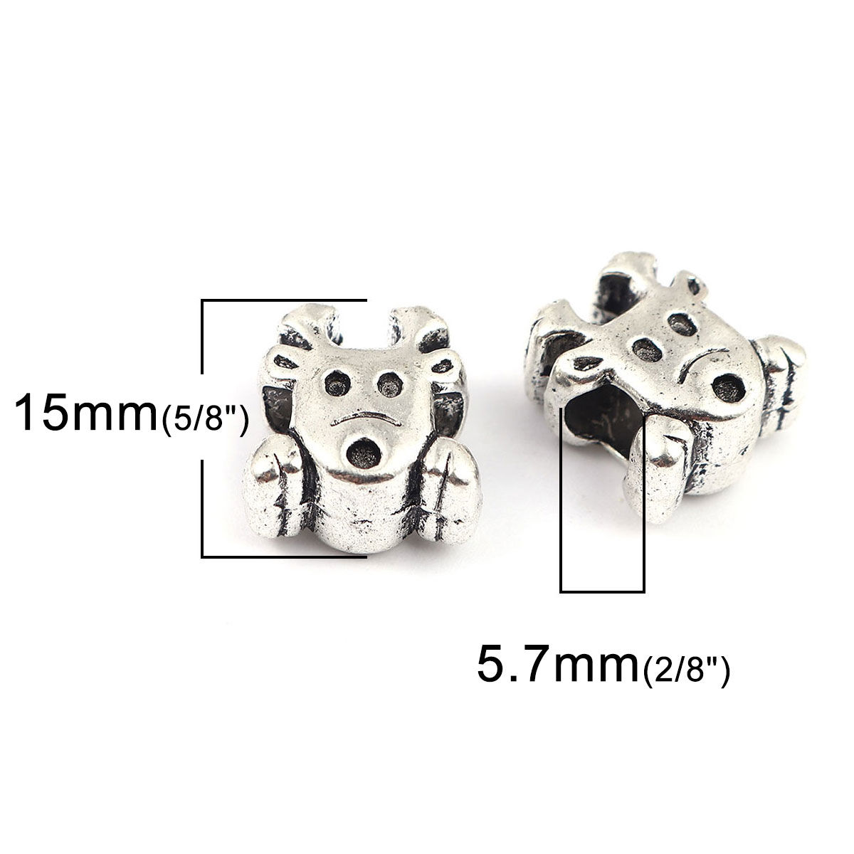 Picture of Zinc Based Alloy Spacer Beads Christmas Reindeer Antique Silver Color About 15mm x 14mm, Hole: Approx 5.7mm, 10 PCs