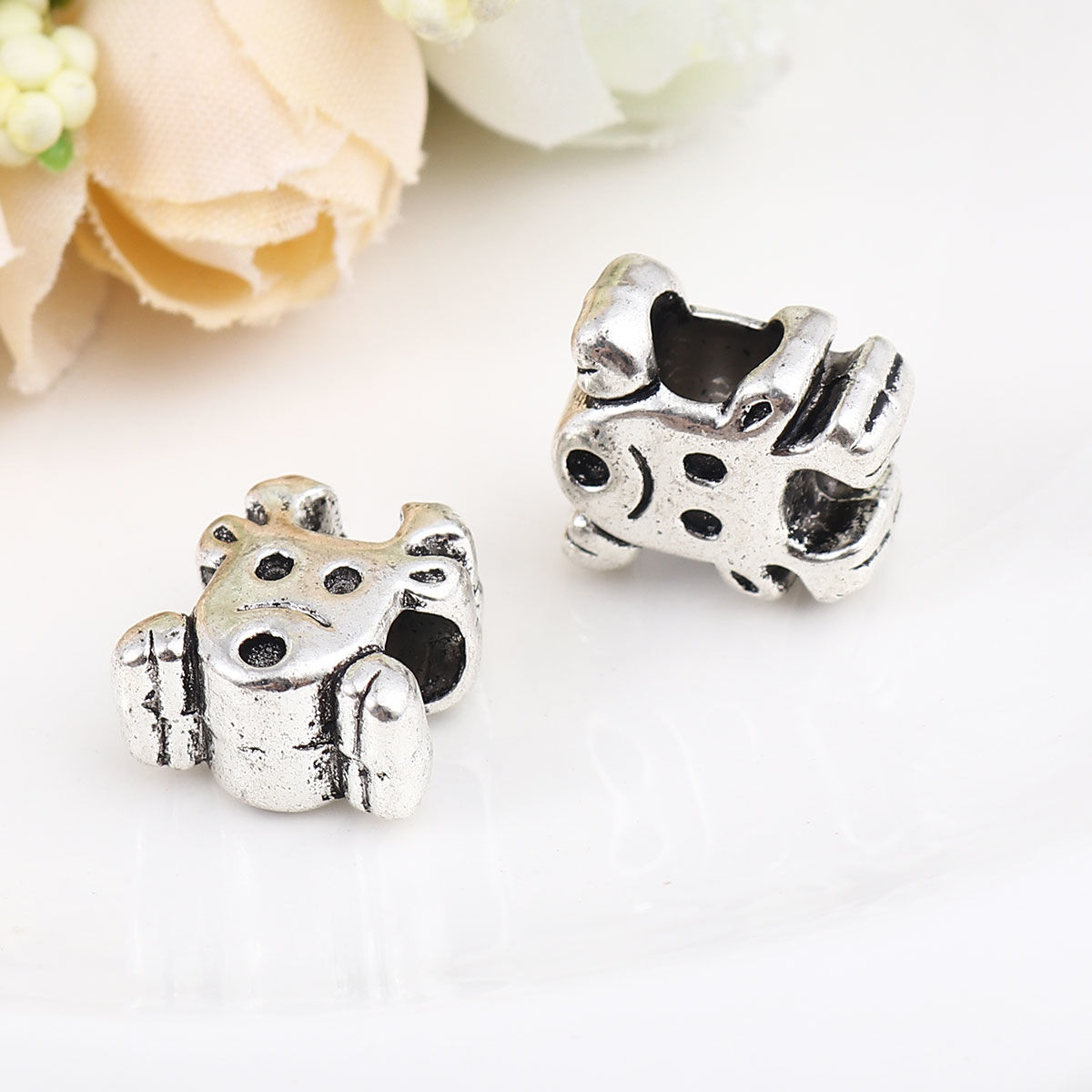 Picture of Zinc Based Alloy Spacer Beads Christmas Reindeer Antique Silver Color About 15mm x 14mm, Hole: Approx 5.7mm, 10 PCs