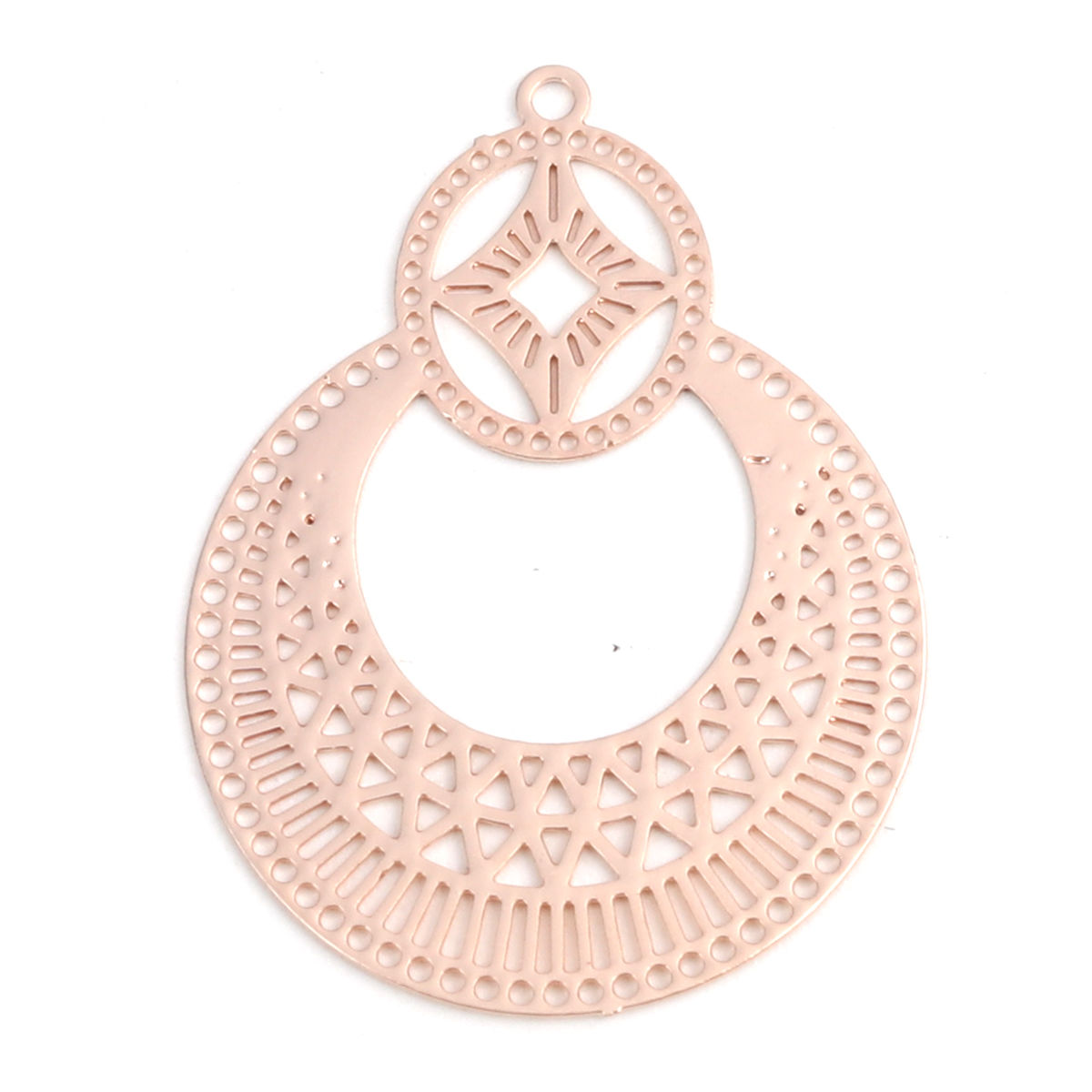 Picture of Brass Filigree Stamping Pendants Rose Gold Oval Hollow 3.2cm x 2.4cm, 10 PCs