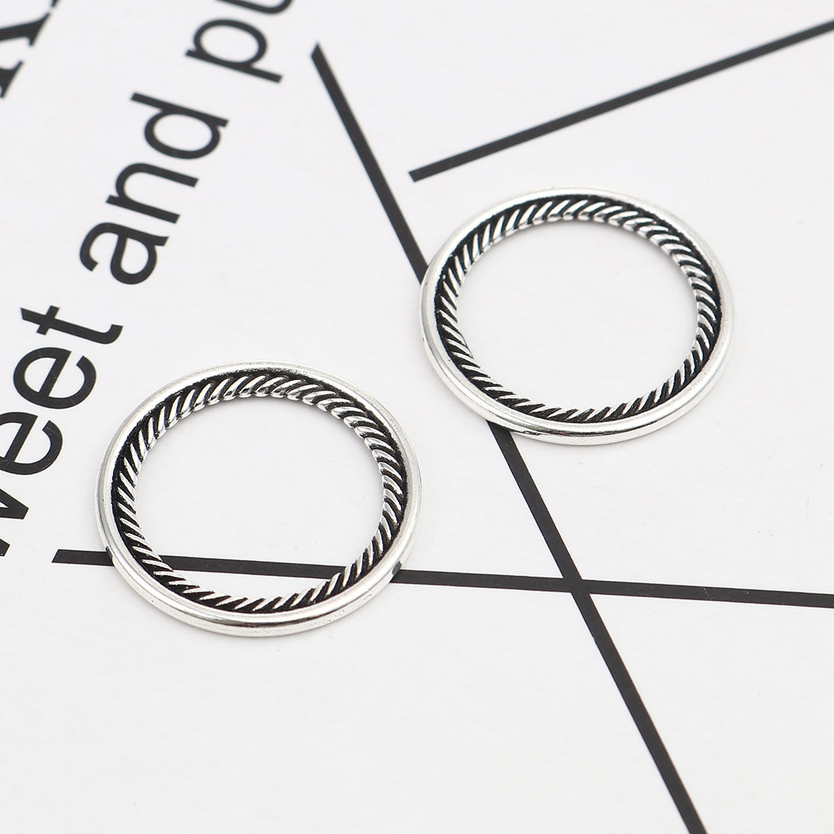 Picture of Zinc Based Alloy Connectors Circle Ring Antique Silver Color Hollow 20mm Dia., 20 PCs