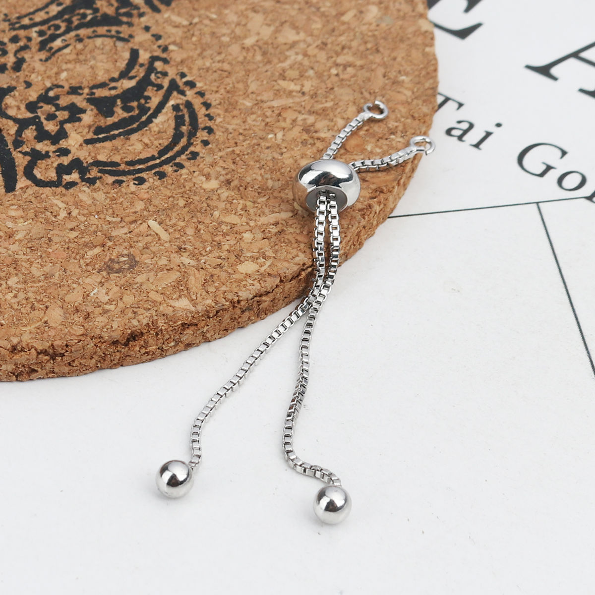 Picture of Brass Adjustable Slider/ Slide Bolo Bracelets Round Real Platinum Plated 6.5cm long, 1 Piece