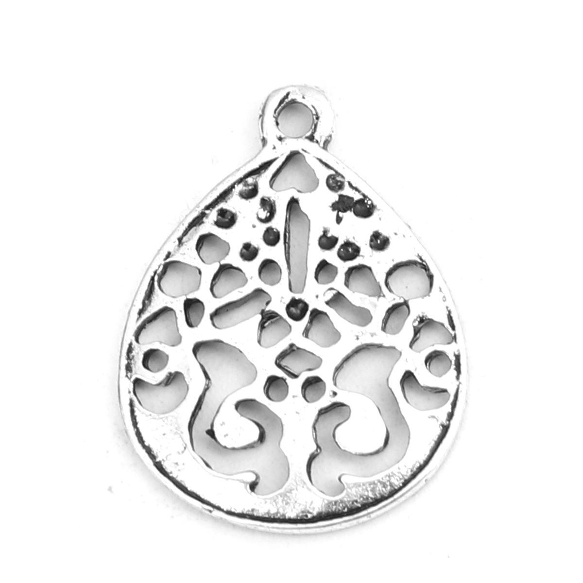 Picture of Zinc Based Alloy Charms Drop Antique Silver Color Filigree 21mm x 16mm, 20 PCs