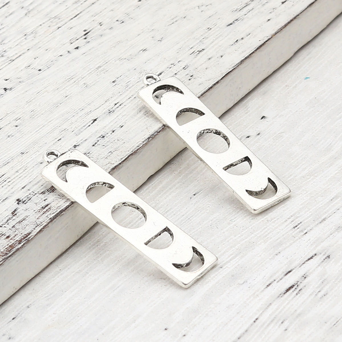 Picture of Zinc Based Alloy Galaxy Pendants Rectangle Antique Silver Color Moon 40mm x 10mm, 20 PCs