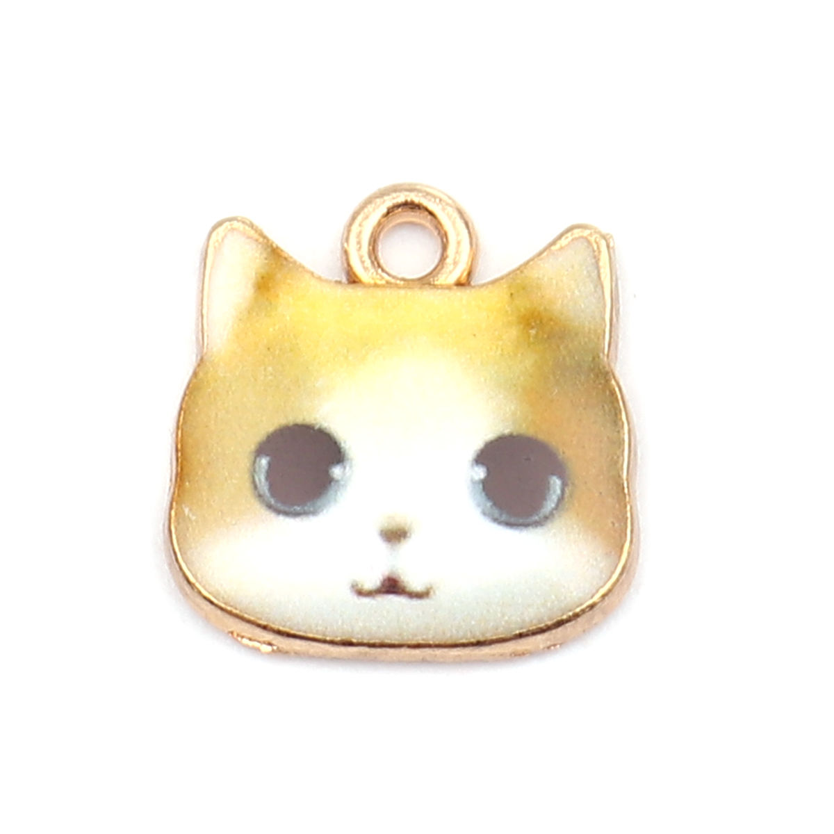 Picture of Zinc Based Alloy Charms Cat Animal Gold Plated Ginger Enamel 13mm x 13mm, 10 PCs
