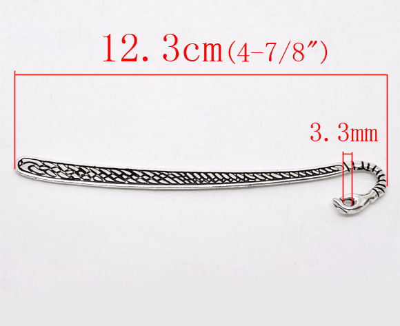 Picture of Zinc Based Alloy Bookmark Twist Antique Silver Color With Loop Carved Pattern 12.3cm, 4 PCs