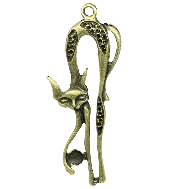 Picture of Zinc Metal Alloy Pendants Fox Animal Antique Bronze (Can Hold ss5 Rhinestone) 7.4cm x 3.2cm(2 7/8"x1 2/8"), 5 PCs