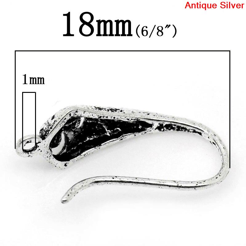 Picture of 10 PCs Brass Ear Wire Hooks Earrings For DIY Jewelry Making Accessories Antique Silver Color With Loop 18mm x 10mm, Post/ Wire Size: 0.8mm(20 gauge)
