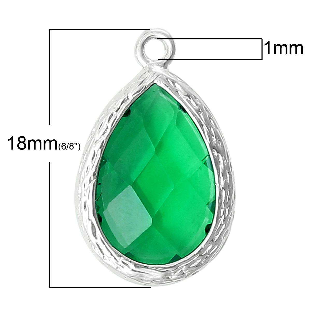 Picture of Brass Charm Pendants September Birthstone Teardrop Bright Sparkly Silver Peacock Blue Resin Rhinestone Faceted 18mm( 6/8") x 11mm( 3/8", 5 PCs