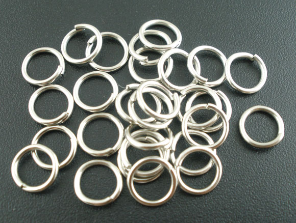 Picture of 500 PCs 8mm Dia., 1mm(18 gauge) Zinc Based Alloy Open Jump Rings Findings For Jewelry Making Silver Tone Round