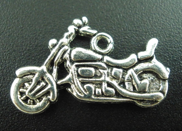 Picture of 30PCs Antique Silver Color Motorcycle Charms Pendants 24x14mm