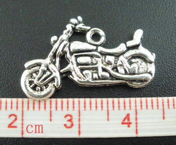 Picture of 30PCs Antique Silver Color Motorcycle Charms Pendants 24x14mm