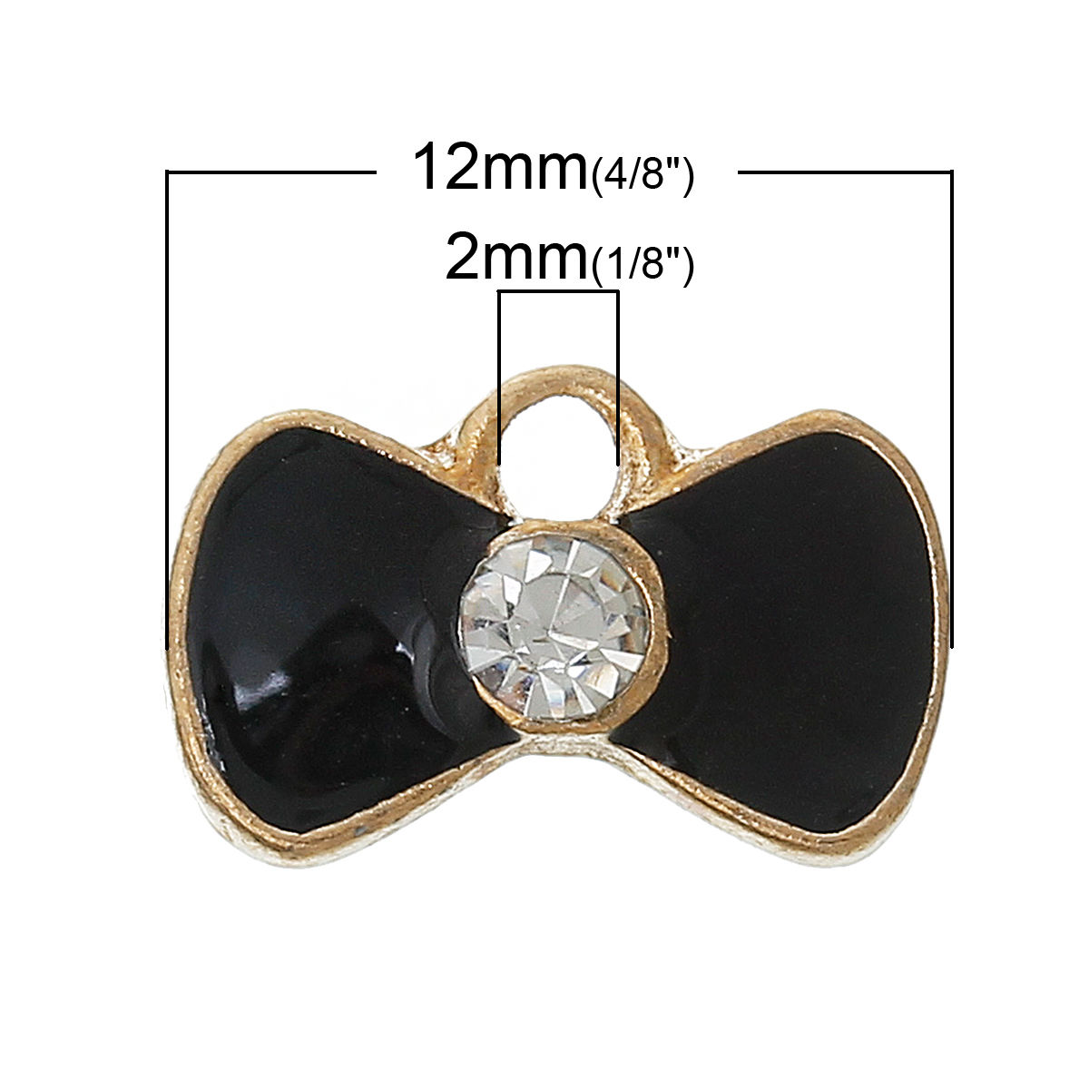 Picture of Zinc Metal Alloy Charm Pendants Bowknot Light Golden Black Enamel Clear Rhinestone 12mm x 8mm( 4/8" x 3/8"), 20 PCs
