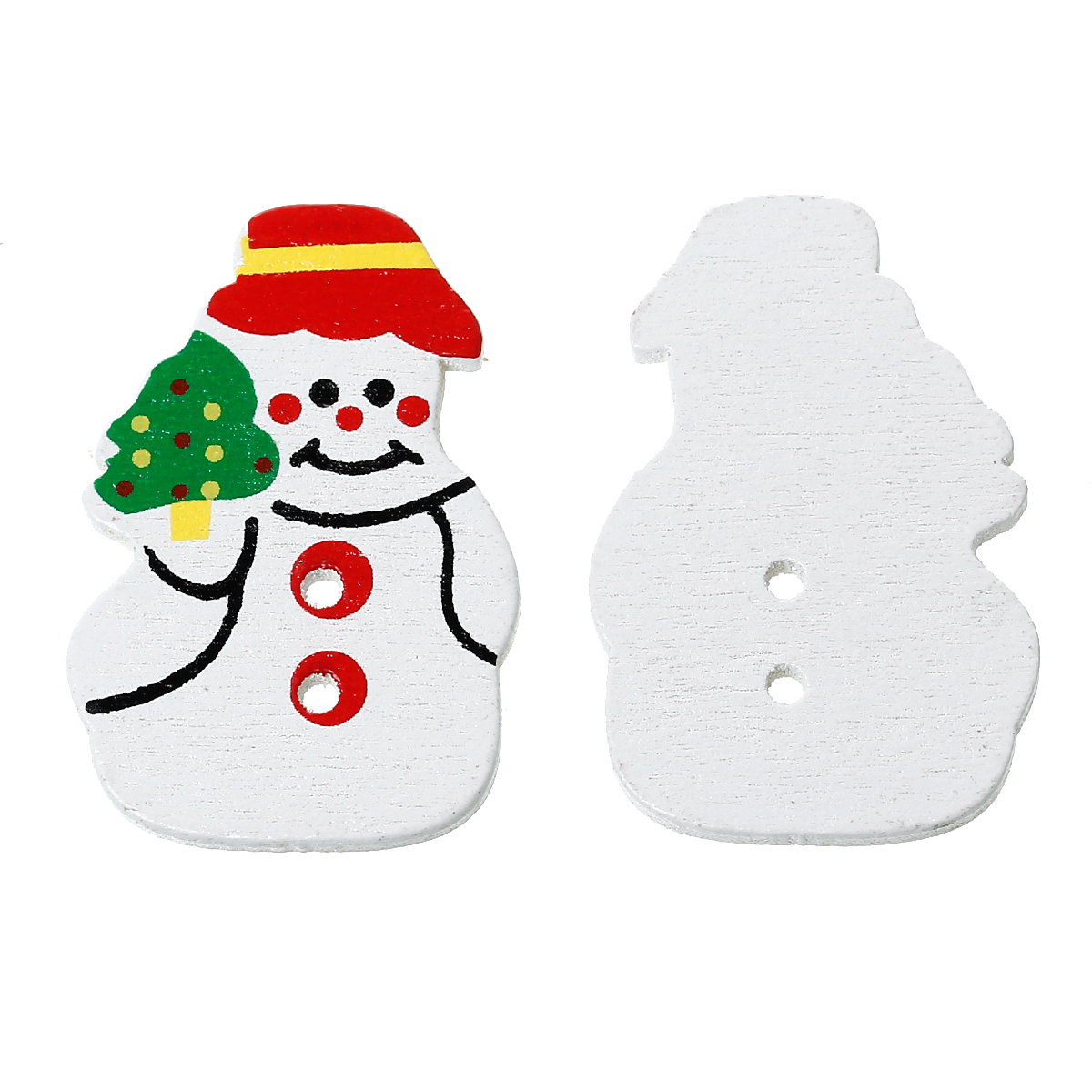 Picture of Natural Wood Sewing Buttons Scrapbooking 2 Holes Christmas Snowman White 36mm(1 3/8") x 24mm(1"), 5 PCs