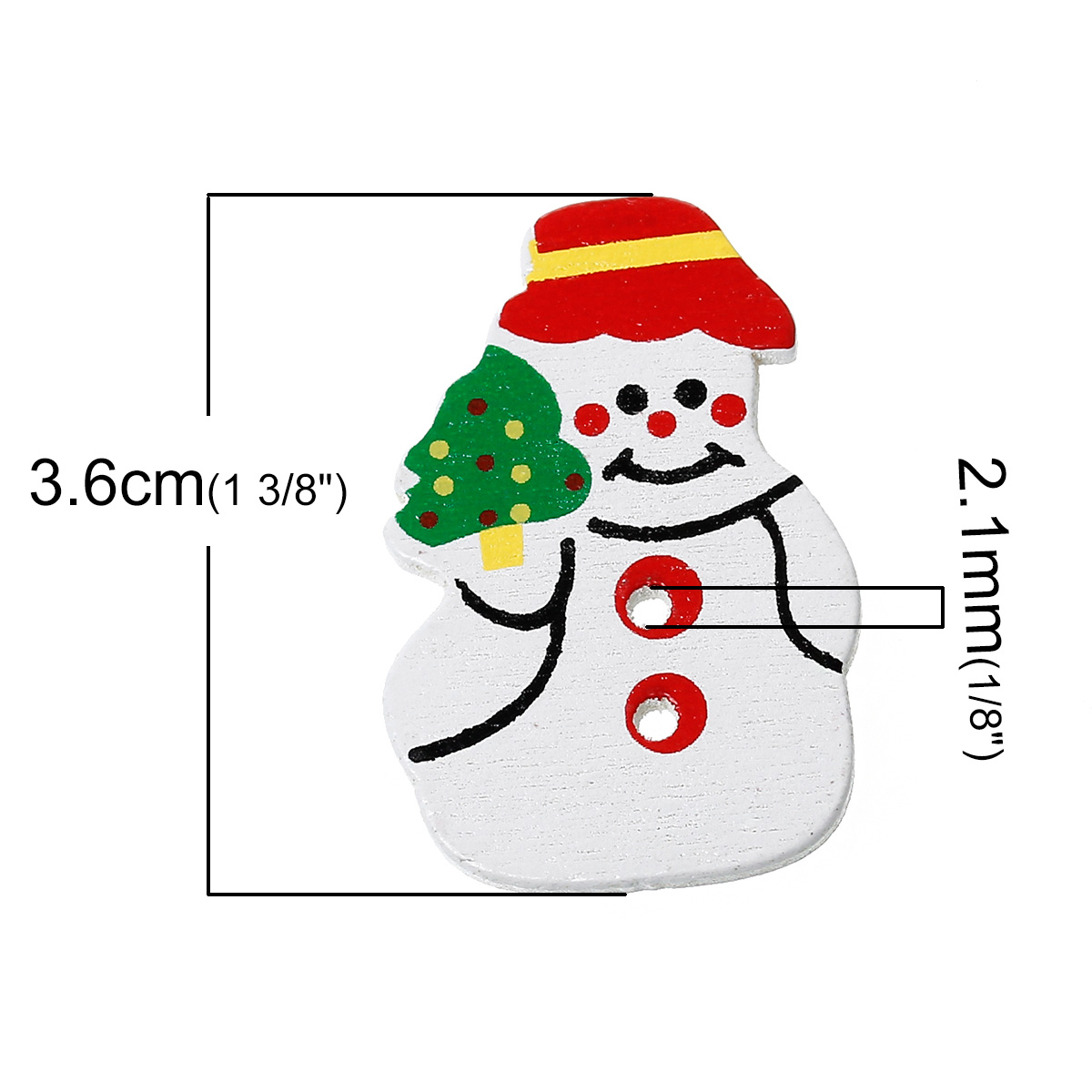Picture of Natural Wood Sewing Buttons Scrapbooking 2 Holes Christmas Snowman White 36mm(1 3/8") x 24mm(1"), 5 PCs