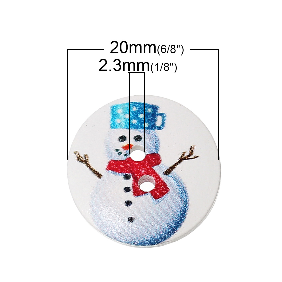 Picture of Natural Wood Sewing Buttons Scrapbooking 2 Holes Round At Random Mixed Christmas Snowman Pattern 20mm( 6/8") Dia, 100 PCs