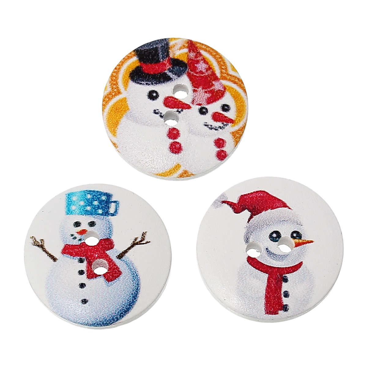 Picture of Natural Wood Sewing Buttons Scrapbooking 2 Holes Round At Random Mixed Christmas Snowman Pattern 20mm( 6/8") Dia, 100 PCs