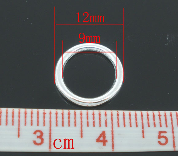 Picture of 100 PCs 12mm Dia., 1mm(18 gauge) Zinc Based Alloy Closed Soldered Jump Rings Findings For Jewelry Making Silver Plated Round