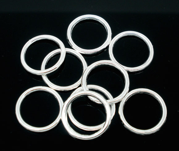Picture of 100 PCs 12mm Dia., 1mm(18 gauge) Zinc Based Alloy Closed Soldered Jump Rings Findings For Jewelry Making Silver Plated Round