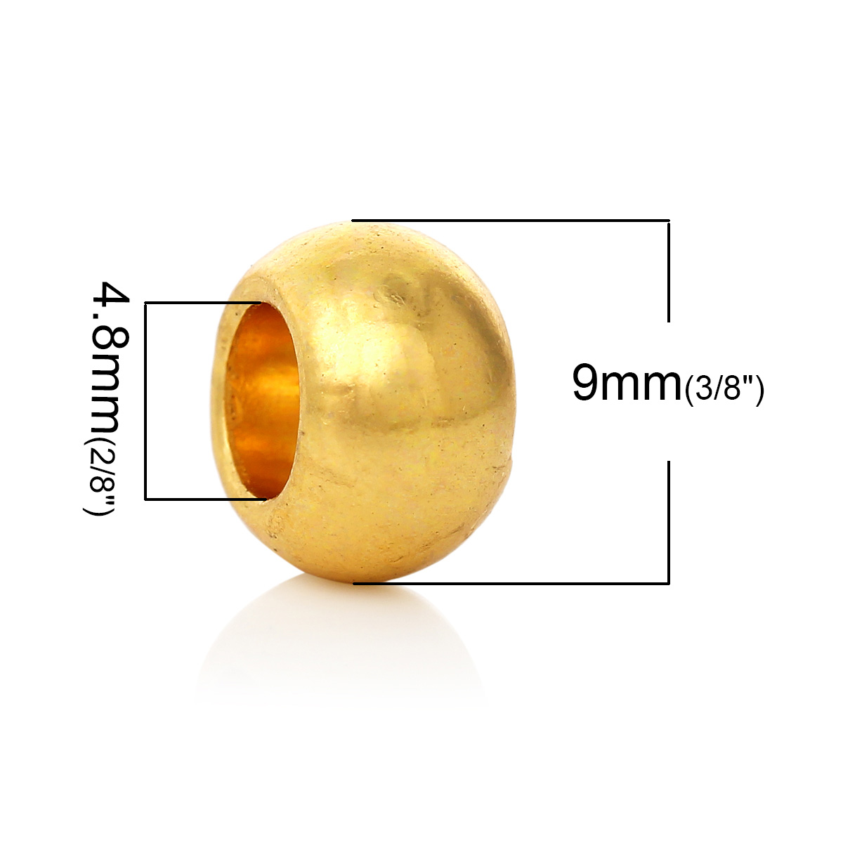 Picture of Zinc Metal Alloy European Style Large Hole Charm Beads Round Gold Plated About 9mm Dia, Hole: Approx 4.8mm, 100 PCs