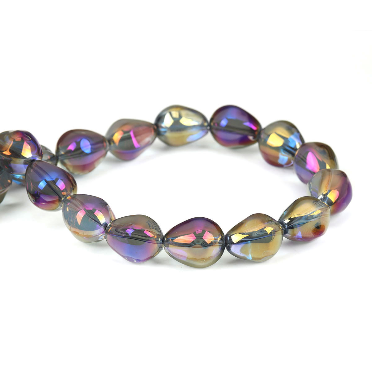 Picture of Glass Loose Beads Teardrop Purple AB Rainbow Color Aurora Borealis Plated Faceted About 17mm x 14mm, Hole: Approx 1.3mm, 10 PCs