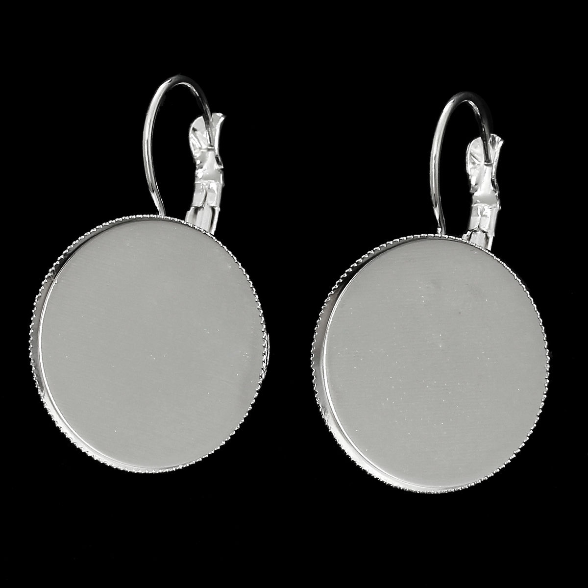 Picture of 4 PCs Brass Cabochon Settings Lever Back Clips Earrings Findings Disc Silver Plated (Fits 20mm Dia.) 3.4cm x2.1cm(1 3/8" x 7/8") - 3.3cm x2.1cm(1 2/8" x 7/8")