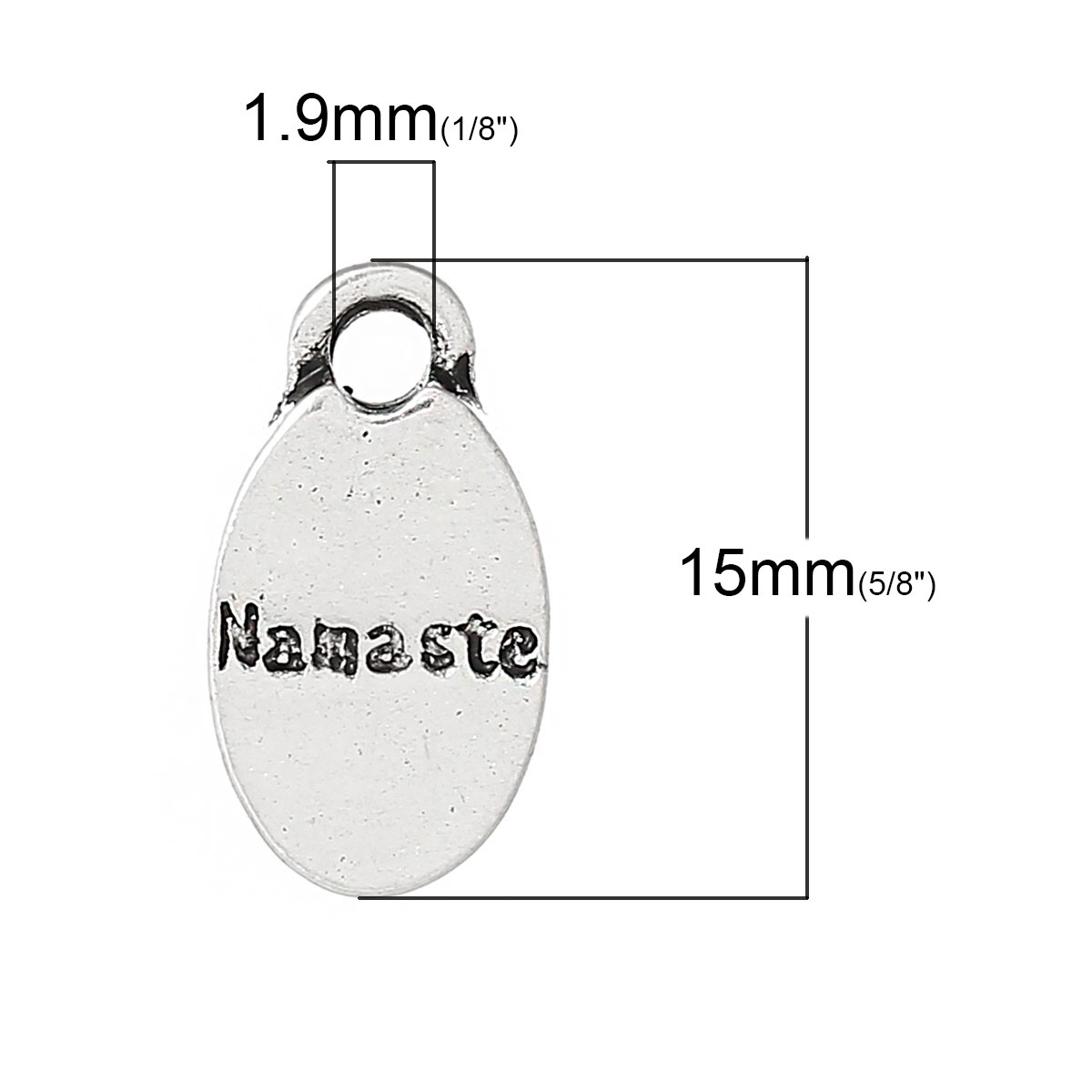 Picture of Zinc Metal Alloy Charm Pendants Oval Antique Silver Color Message " Namaste " Carved 15mm( 5/8") x 8mm( 3/8"), 30 PCs