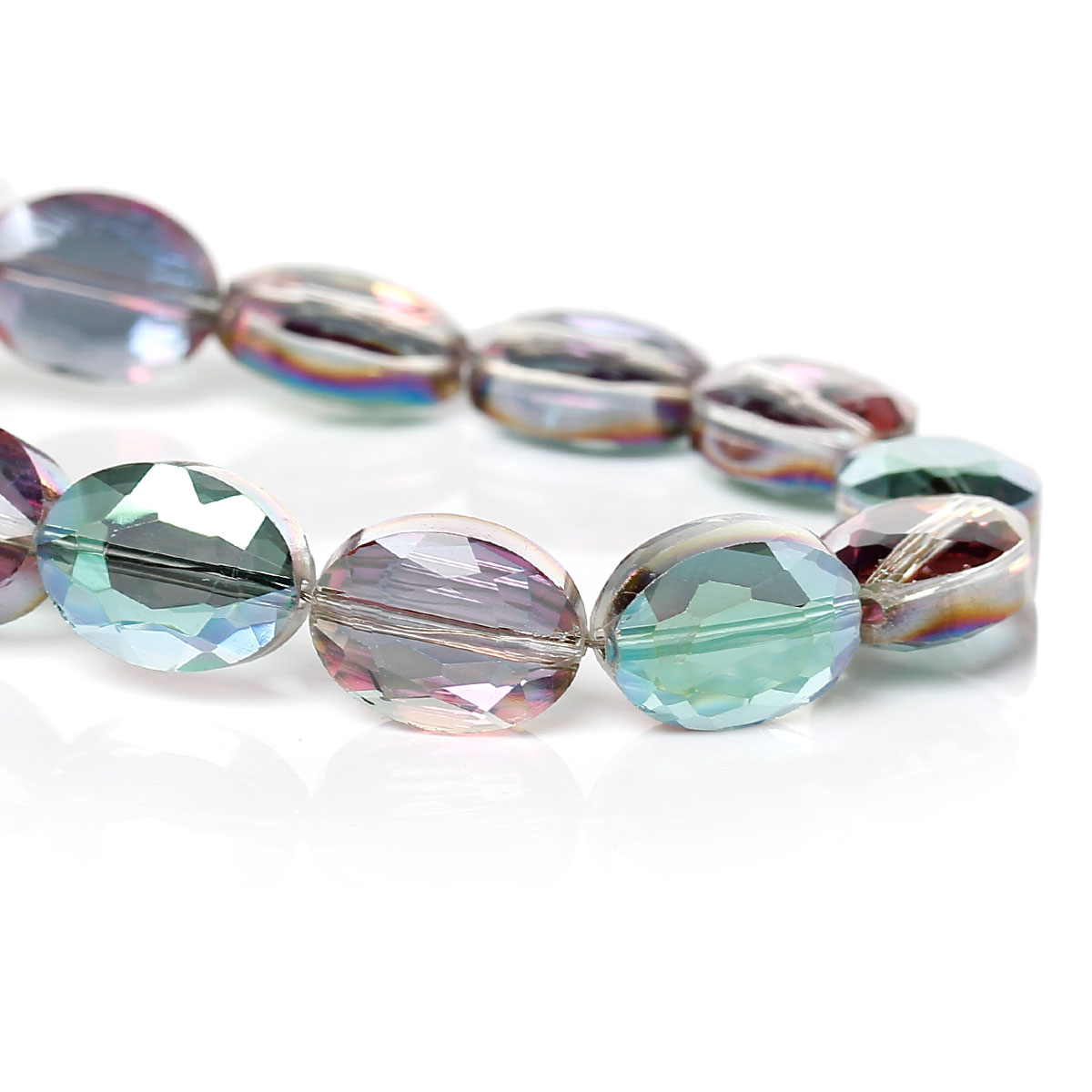 Picture of Crystal Glass Loose Beads Oval Purple & Green Faceted Transparent About 12mm x 9mm, Hole: Approx 0.9mm, 10 PCs