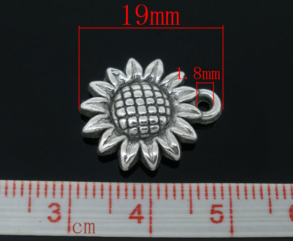 Picture of Acrylic Charms Sunflower Silver Tone Dot Pattern 19mm x 16mm, 100 PCs