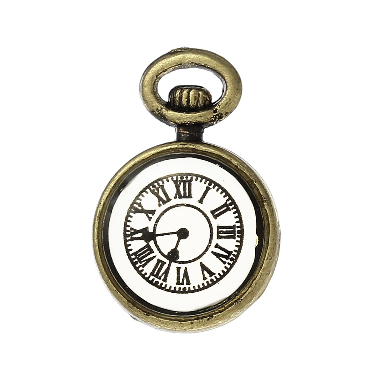 Picture of Zinc Metal Alloy Charm Pendants Pocket Watch Antique Bronze Roman Numerals Carved 17mm( 5/8") x 11mm( 3/8"), 10 PCs