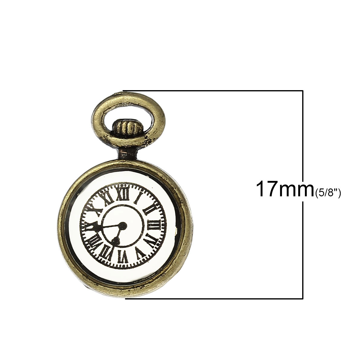 Picture of Zinc Metal Alloy Charm Pendants Pocket Watch Antique Bronze Roman Numerals Carved 17mm( 5/8") x 11mm( 3/8"), 10 PCs