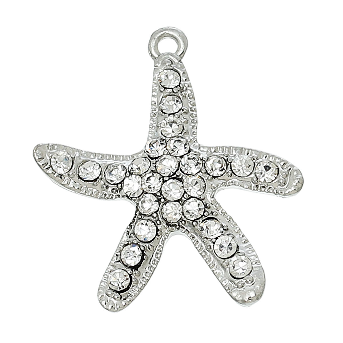 Picture of Ocean Jewelry Zinc Based Alloy Charms Starfish Silver Tone Clear Rhinestone 28mm(1 1/8") x 26mm(1"), 5 PCs