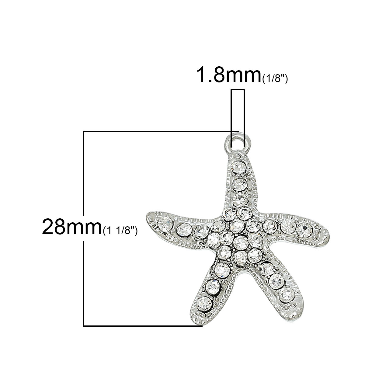 Picture of Ocean Jewelry Zinc Based Alloy Charms Starfish Silver Tone Clear Rhinestone 28mm(1 1/8") x 26mm(1"), 5 PCs