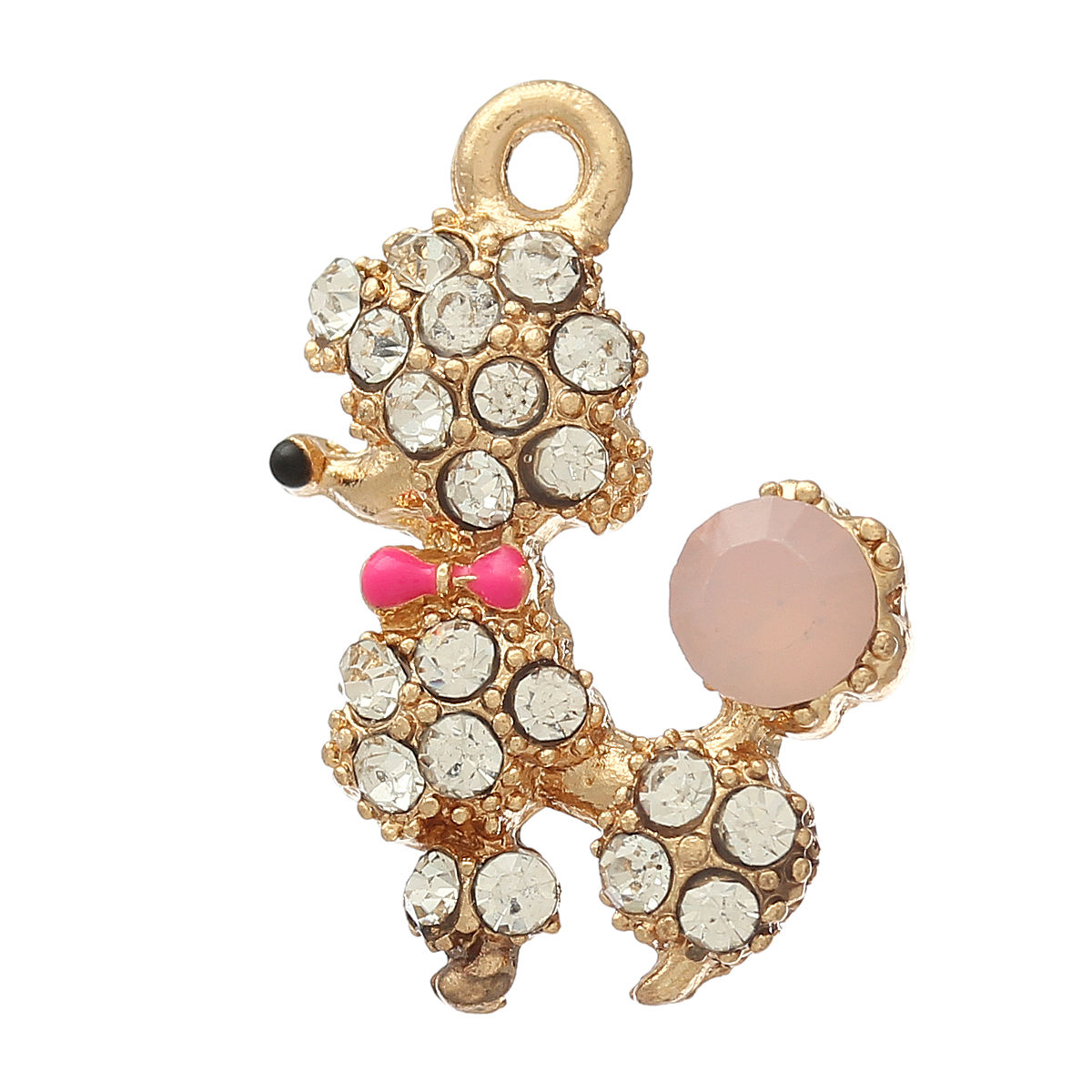 Picture of Zinc Metal Alloy Charm Pendants Poodle Dog Animal Gold Plated Clear Rhinestone Enamel 21mm( 7/8") x 15mm( 5/8"), 5 PCs
