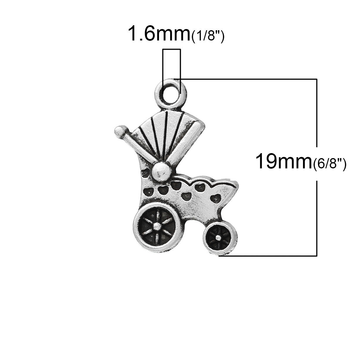Picture of Zinc Metal Alloy Charm Pendants Baby Carriage Antique Silver Color 19mm(6/8") x 14mm(4/8"), 30 PCs