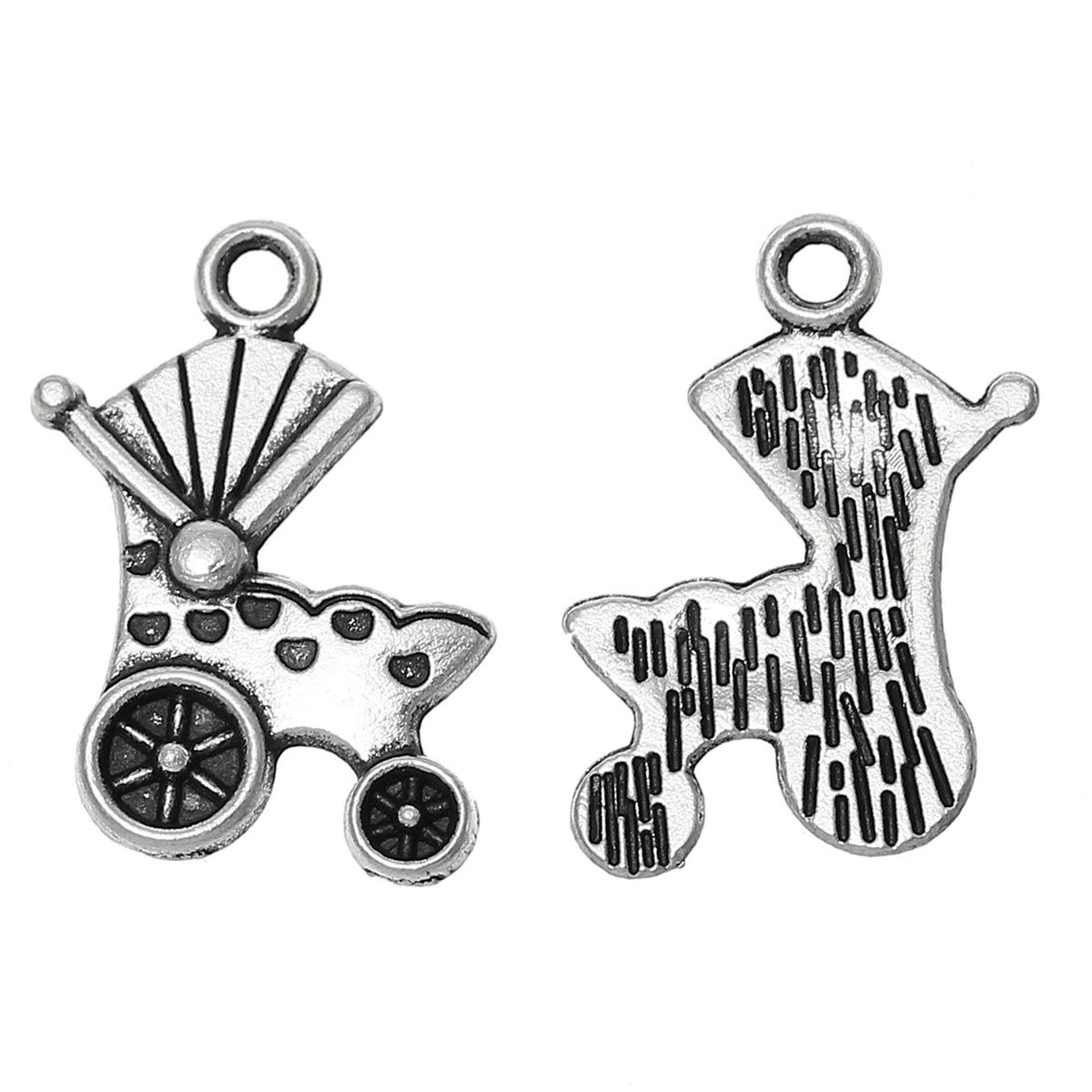 Picture of Zinc Metal Alloy Charm Pendants Baby Carriage Antique Silver Color 19mm(6/8") x 14mm(4/8"), 30 PCs