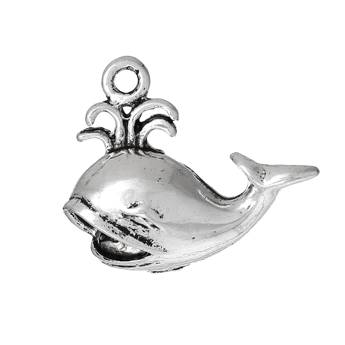 Picture of Zinc Metal Alloy Charm Pendants Whale Animal Antique Silver Color 26mm(1") x 22mm( 7/8"), 20 PCs