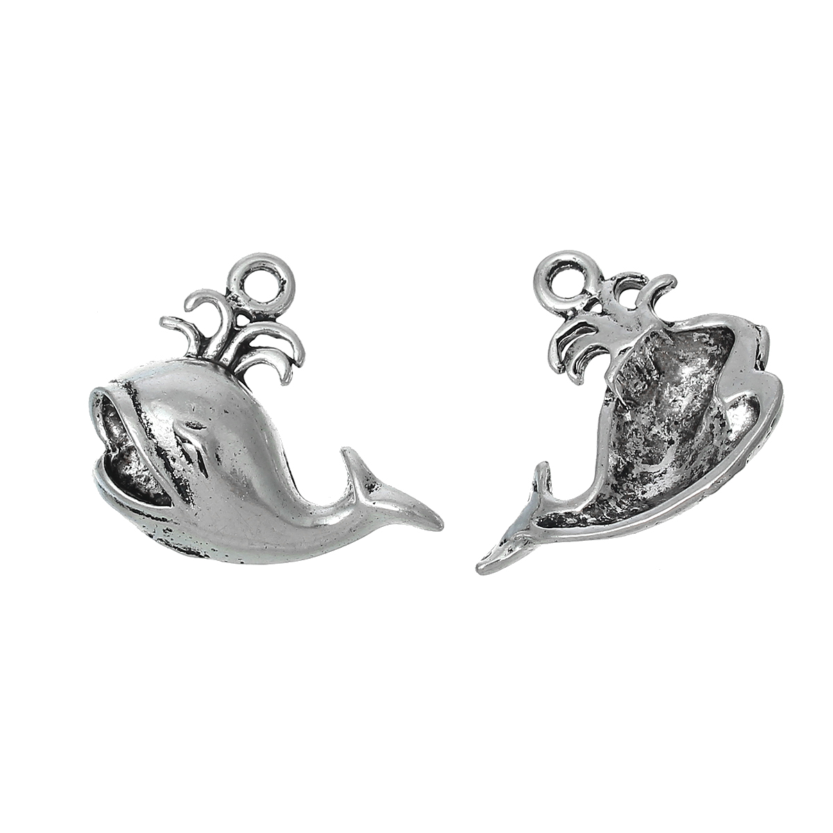 Picture of Zinc Metal Alloy Charm Pendants Whale Animal Antique Silver Color 26mm(1") x 22mm( 7/8"), 20 PCs