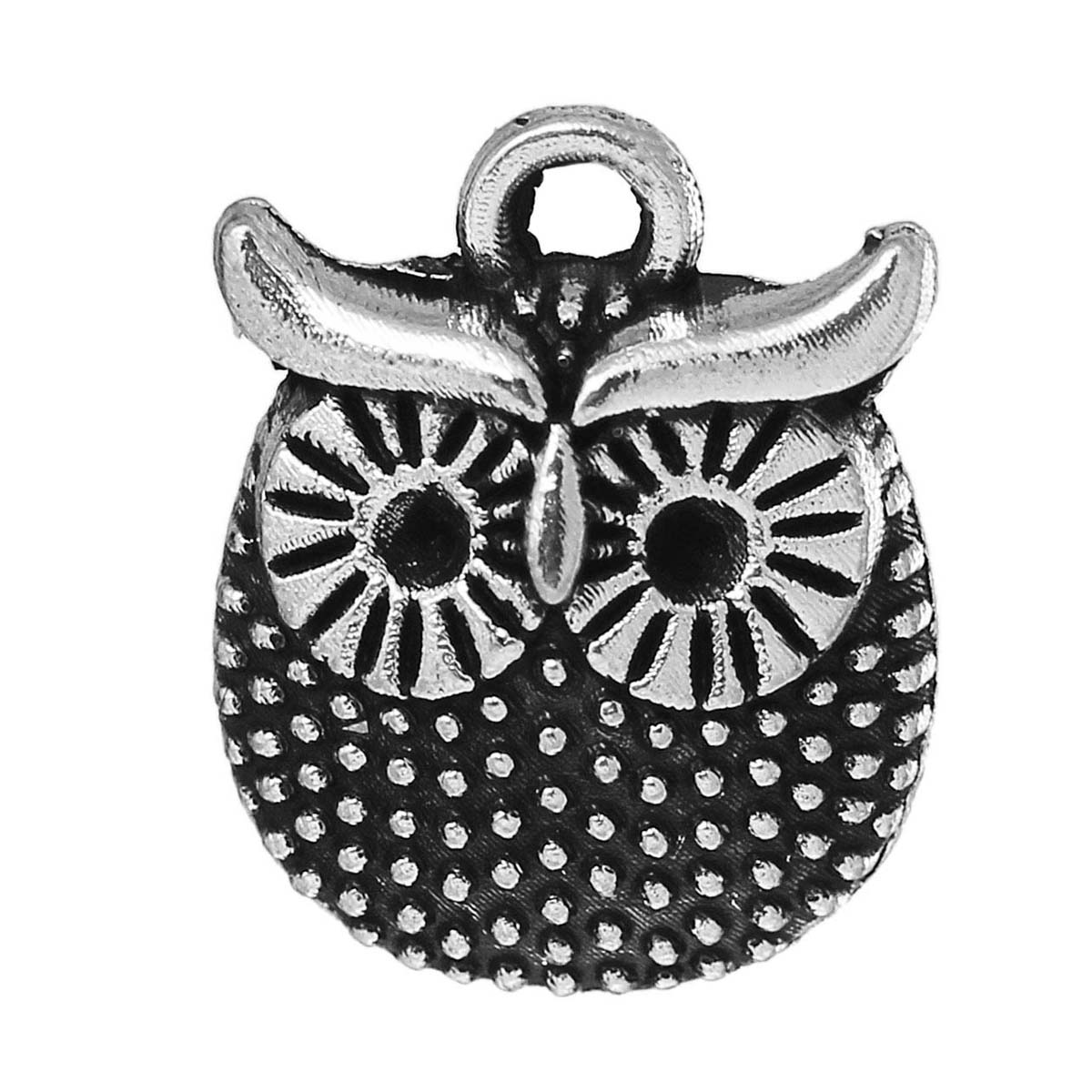 Picture of Zinc Metal Alloy Charm Pendants Halloween Owl Animal Antique Silver Color (Can Hold ss6 Rhinestone) 16mm( 5/8") x 12mm( 4/8"), 50 PCs